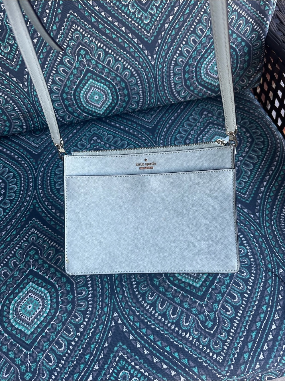 kate spade Pale Blue Leather Crossbody with Gold Logo - Picture 8 of 10